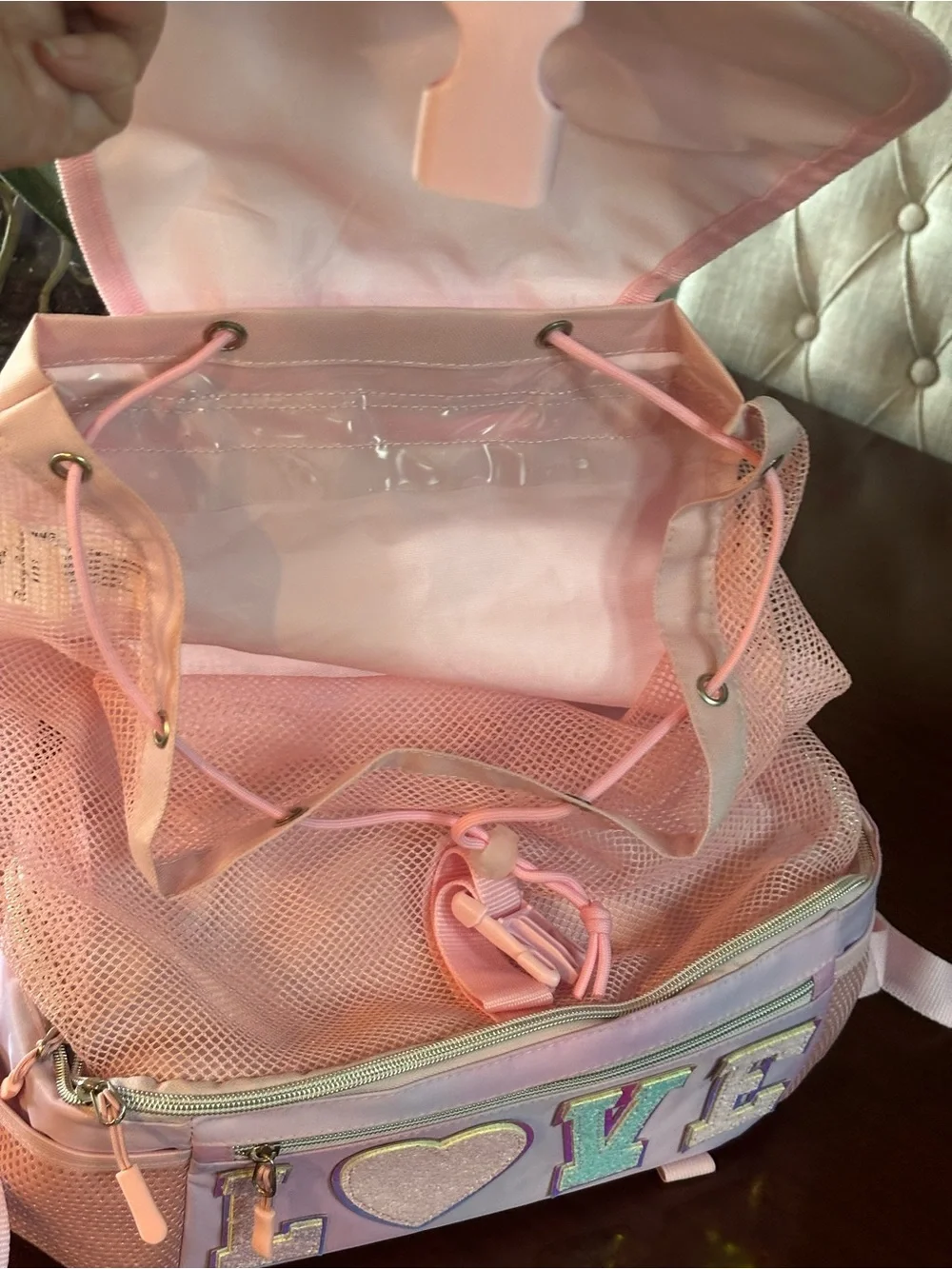 Tommy Bahama Kids Pink Mesh 'LOVE' Backpack/ Insulated Cooler- Beach Bag - NWOT
